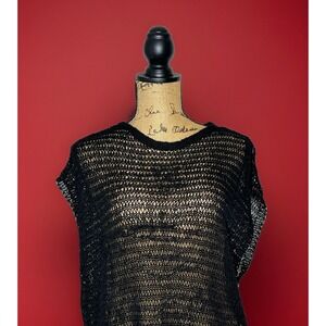 Eileen Fisher Black Mesh Fish Net Vest  Size M Work Office Casual Layer School